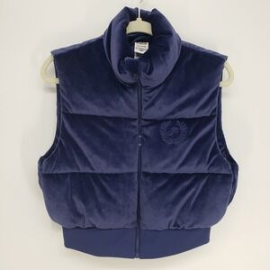 PINK Victoria's Secret Velvet Puffer Vest Women Small Navy Cropped Full Zip NWT